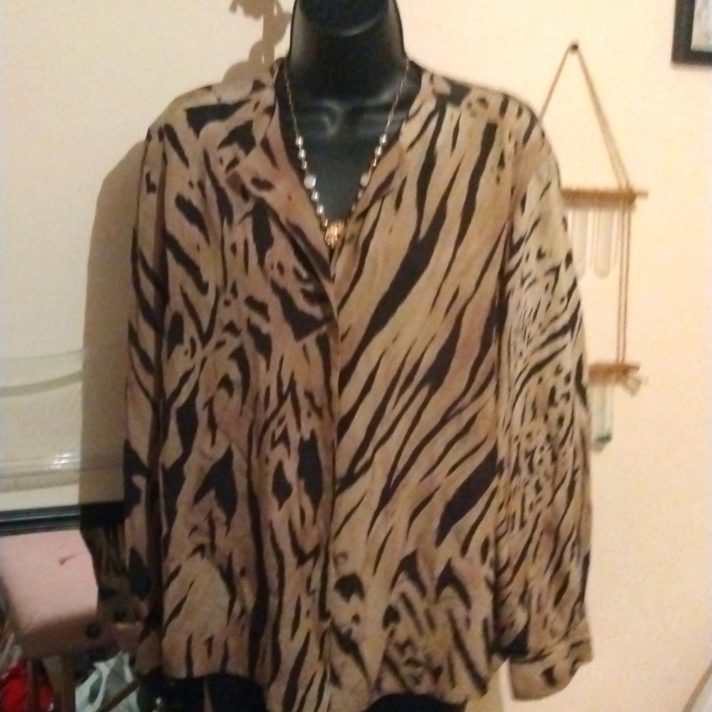 Animal Print Brown and Black V-Neck Women's Blouse